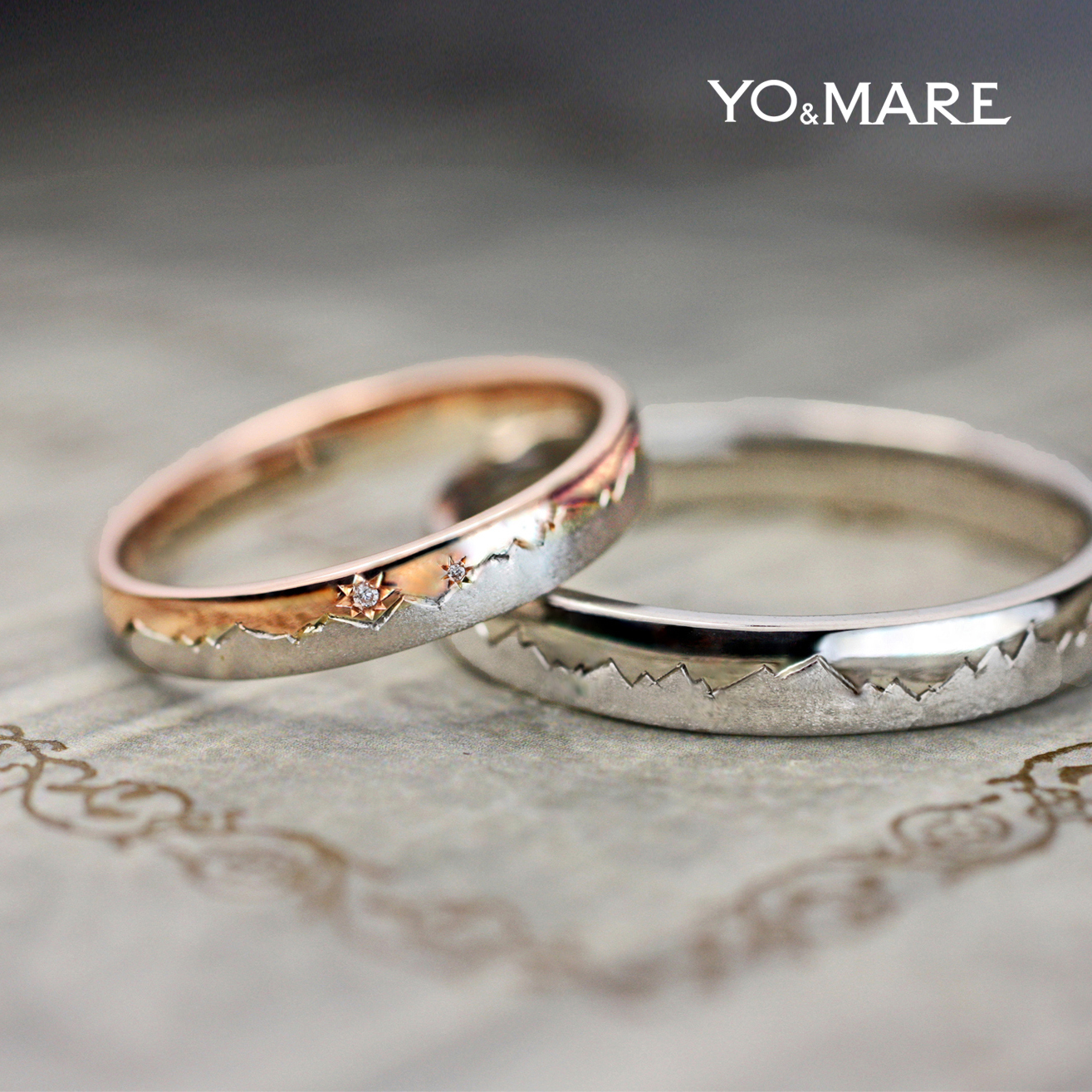 北アルプスをピンクゴールドとプラチナで結婚指輪オーダー作品に表現 千葉 柏で結婚指輪をオーダーメイドするならヨーアンドマーレ