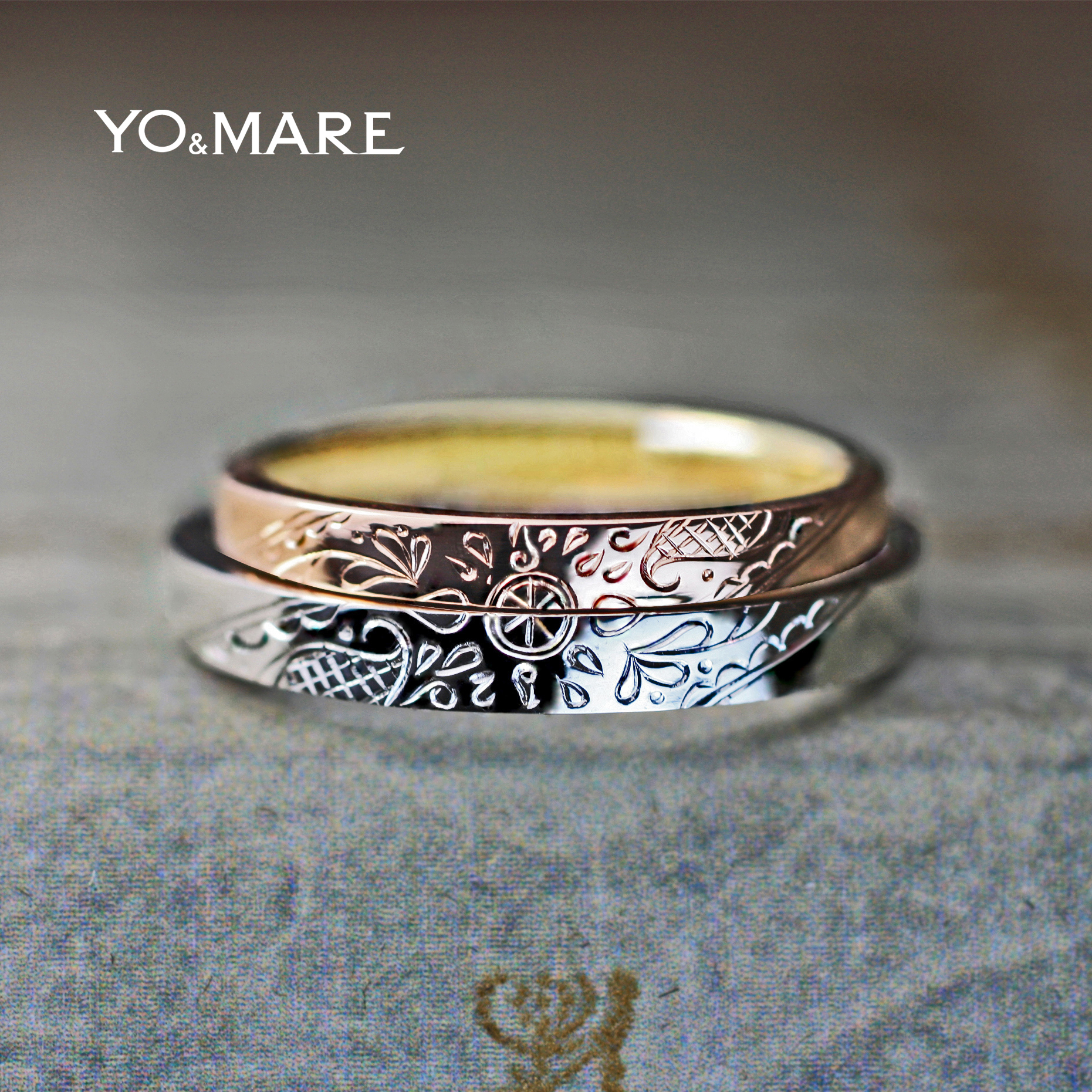 二本重ねて個性的な太陽のモチーフを作った結婚指輪オーダー作品 Yo Mare 千葉 柏の結婚指輪オーダー専門店ヨーアンドマーレ